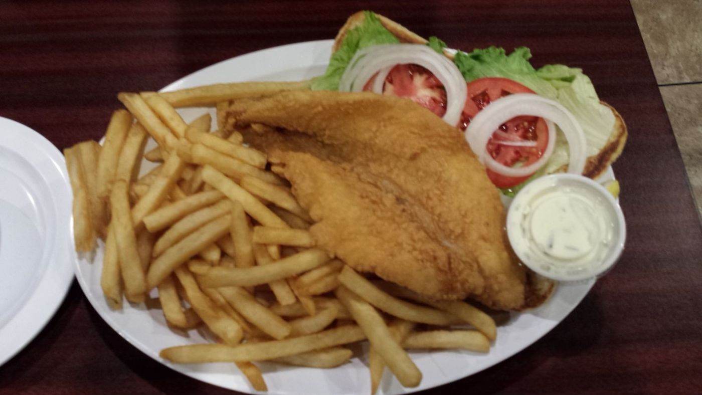 Fish sandwich with fries
