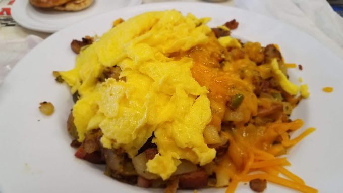 Skillet with eggs and home fries